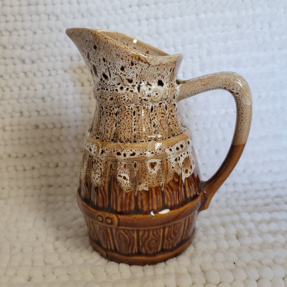 Vtg West Germany Stoneware handle Pitcher D63 1/2 Drip Glaze brown glazed 6 3/4"